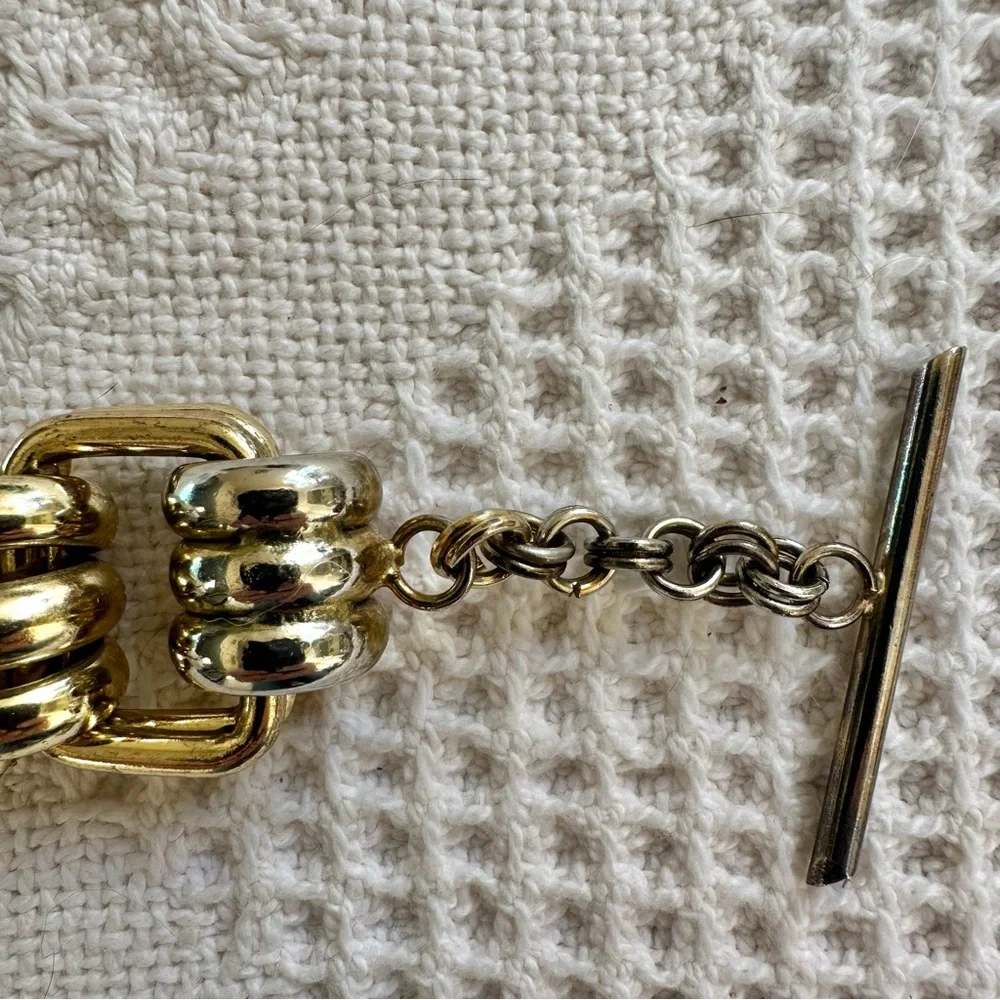 VTG MCM Two-Toned Wide Tank Link Statement Bracelet-Industrial Chunky Heavy Bold